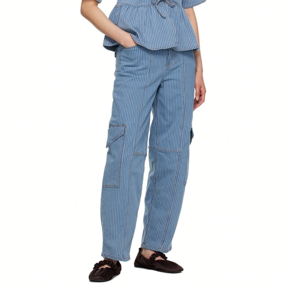 GANNI Light Stripe Denim Cargo Pants - Picture 3 of 10